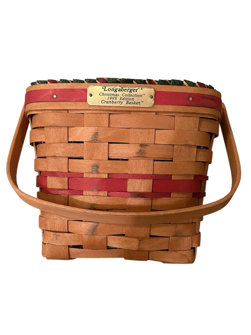 1995 Longaberger Christmas Edition Cranberry Basket With Festive Cotton Lining